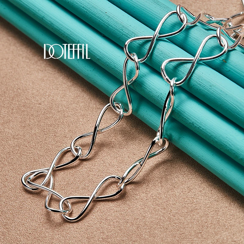 DOTEFFIL 2pcs 925 Sterling Silver Simple 8 Chain Necklace Bracelet Set For Women Man Wedding Engagement Party Jewelry