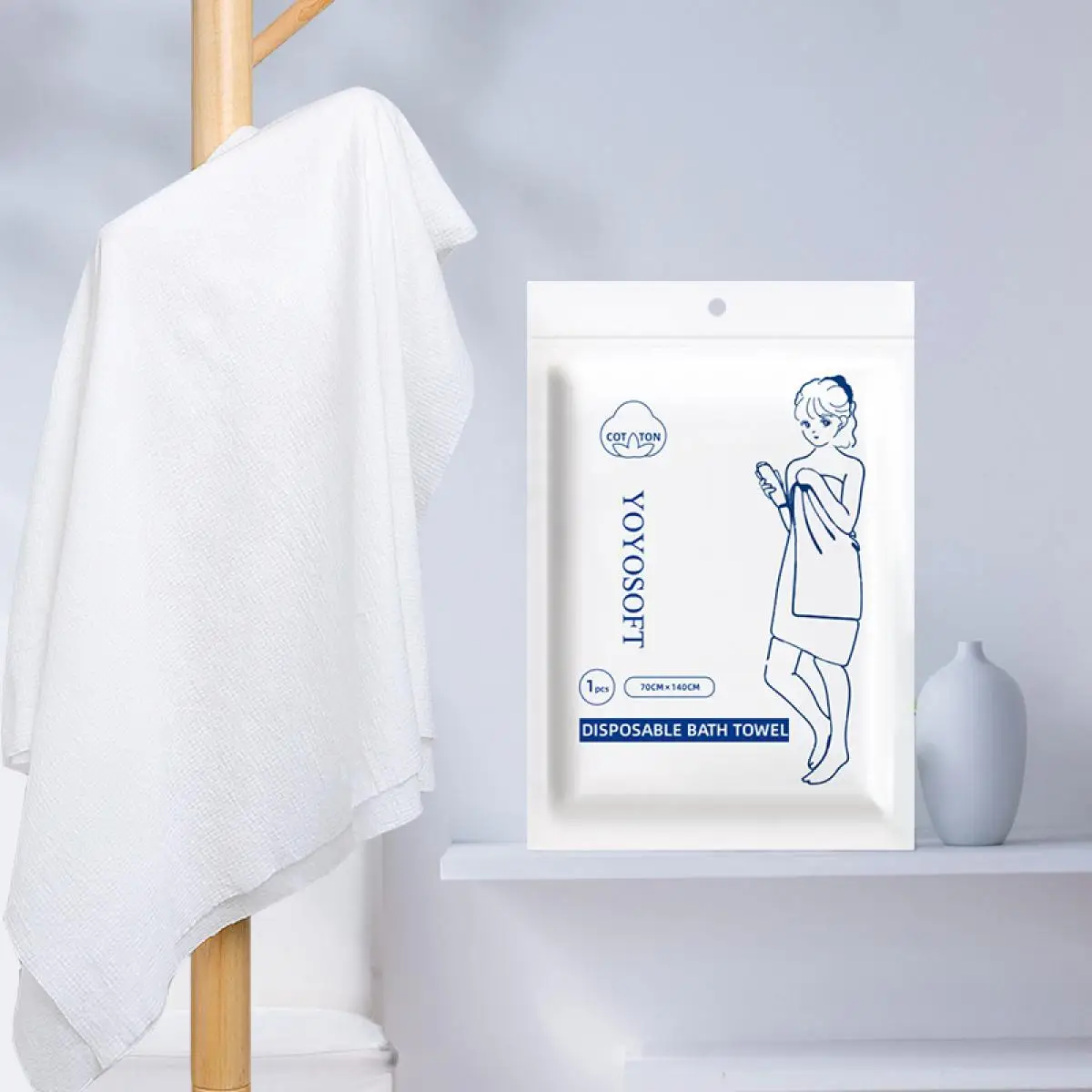 Serviette de bain jetable, sans additif, sans agent fluorescent, sans agent blanchissant, biodégradable (1 pièce, 70 x 140 cm)