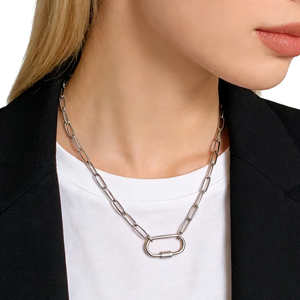 Silver Color Paperclip Link Chain with Multi-Purpose Clasp DIY Heart/Anchor/Zirconia Hypoallergenic Stainless Steel Necklace
