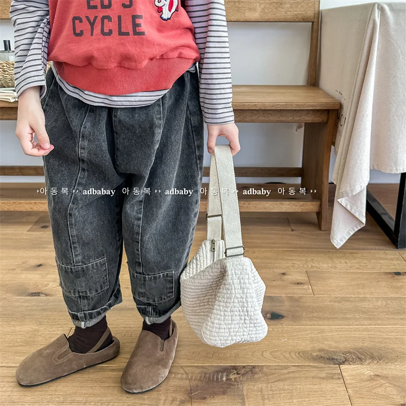 2024 Spring New Kids Boys Loose Denim Trousers Baby Girls Jeans Children Harem Pants Infant Casual Pants 1-6year Kids Clothes