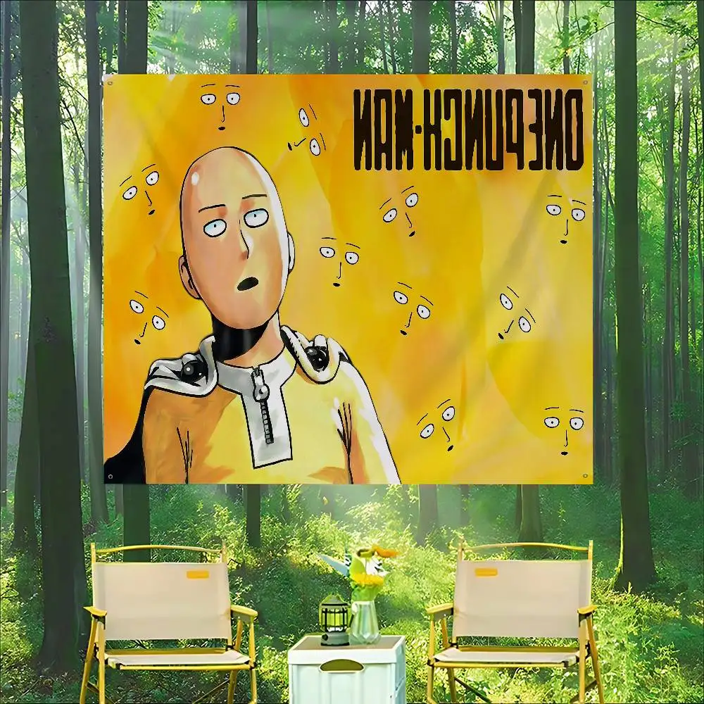 Superhero Anime One Punch Man Creative Pattern Hanging Flag Polyester Printed Banner Hand Pulled Flag