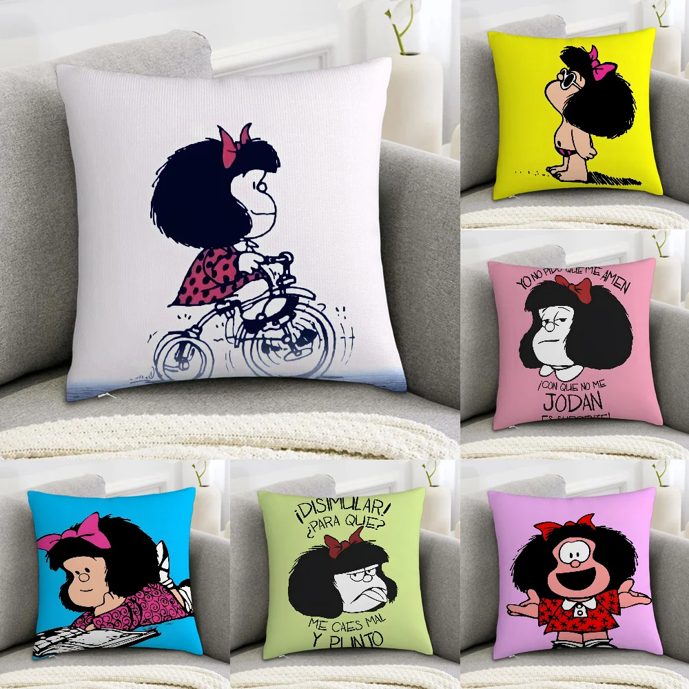 Cartoon M-Mafaldas Pillow Case Sofa Decorative Home Double-sided Print Plush Square Throw Pillow Covers Cushion Decor Cover