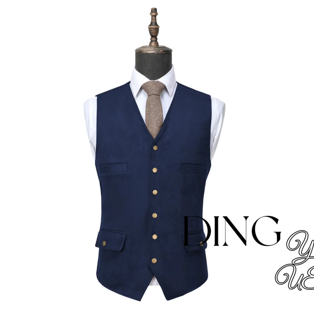 S-XXXL New Men's Cowboy Suede Leather Vest Western V Neck Vest for Men Elegant Fashion Steampunk Style Vest Party Customsize