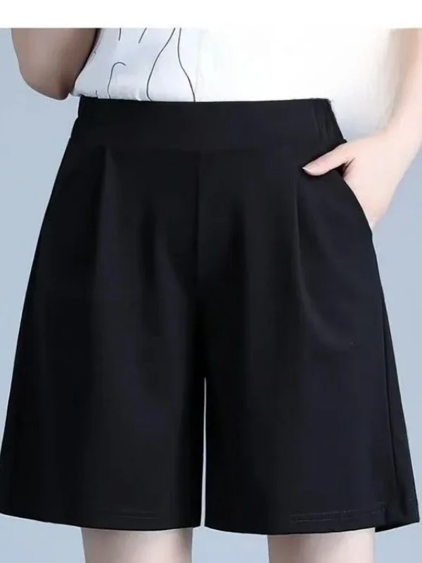 

High Waist plus Size Women's Summer Slimming Casual Thin Five-Quarter Pants Straight Leg Polyester Fiber Wide Leg Pants