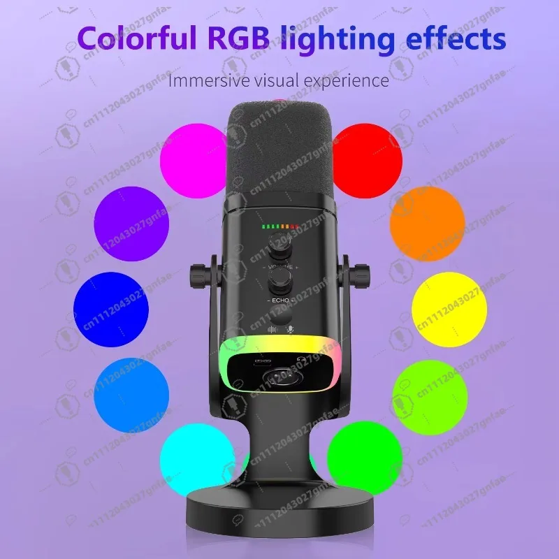 Lightweight dynamic gaming microphone with RGB lighting and Type-C XLR connector for professional audio studio recording