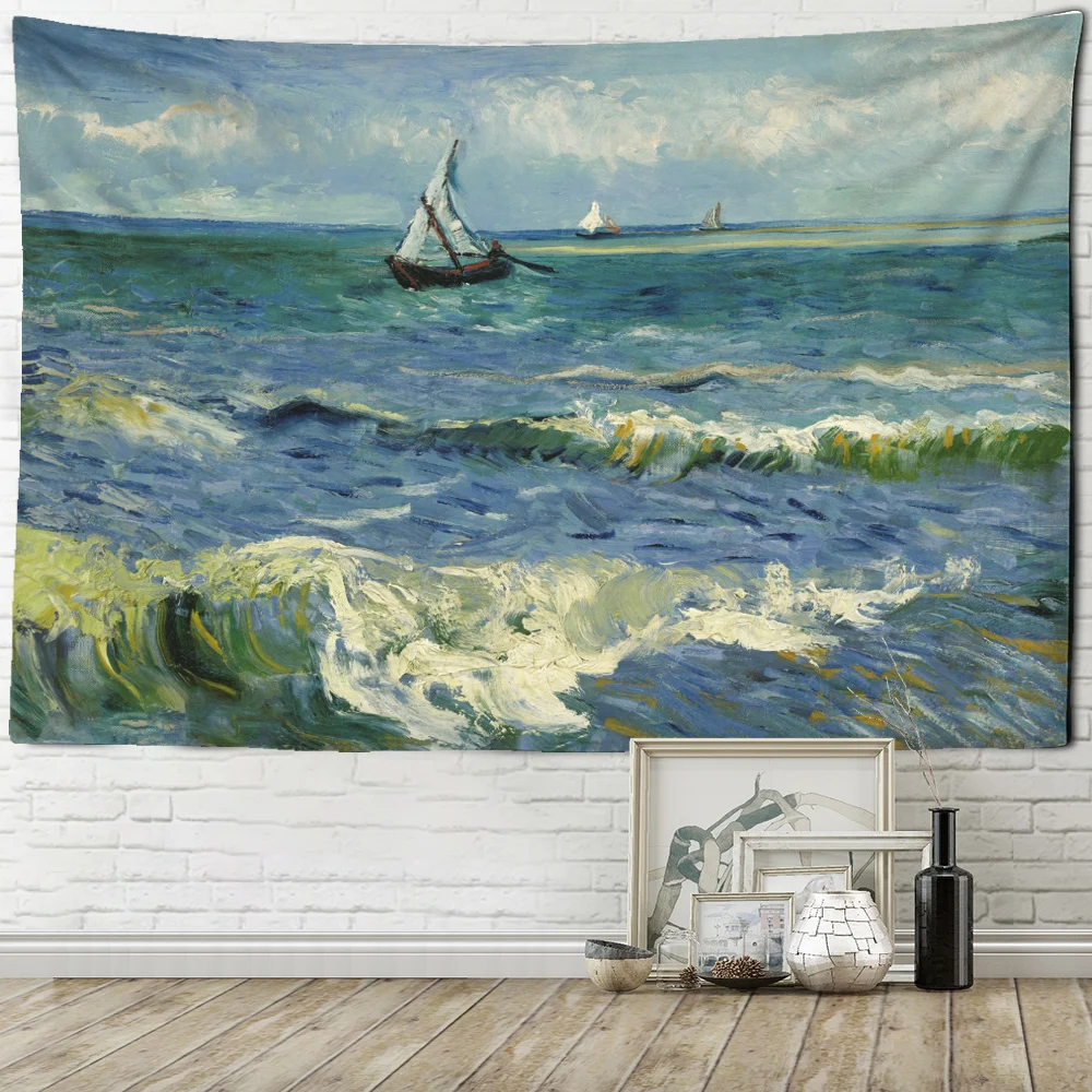 Wheat field cypress tapestry Van Gogh scenery living room home background hanging cloth wall decoration