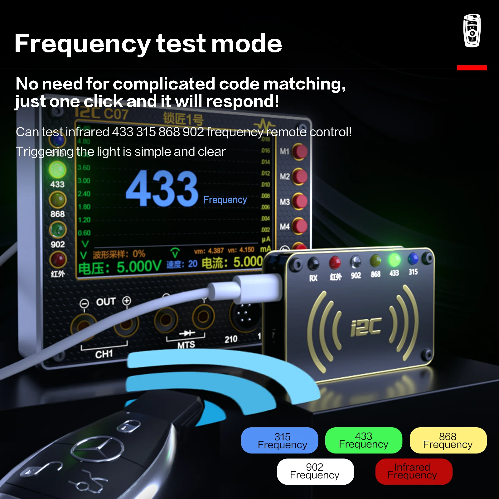 I2C C07 Schlosser Nr. 1 Multifunktions-Fernbedienungs-Reparaturwerkzeug für Frequenzprüfmodus, Messung der Spannungs-, Strom-, Wellenform