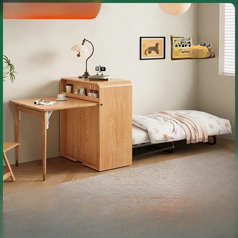

Small apartment log wind home living room movable dining table desk folding bed three-in-one