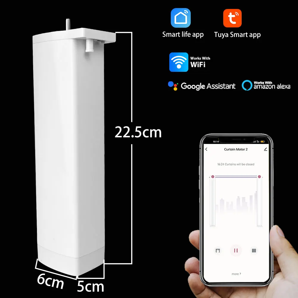 

Умный электропривод для штор Tuya WiFi с дистанционным управлением через приложение Smart Life, совместим с Alexa и Google Assistant