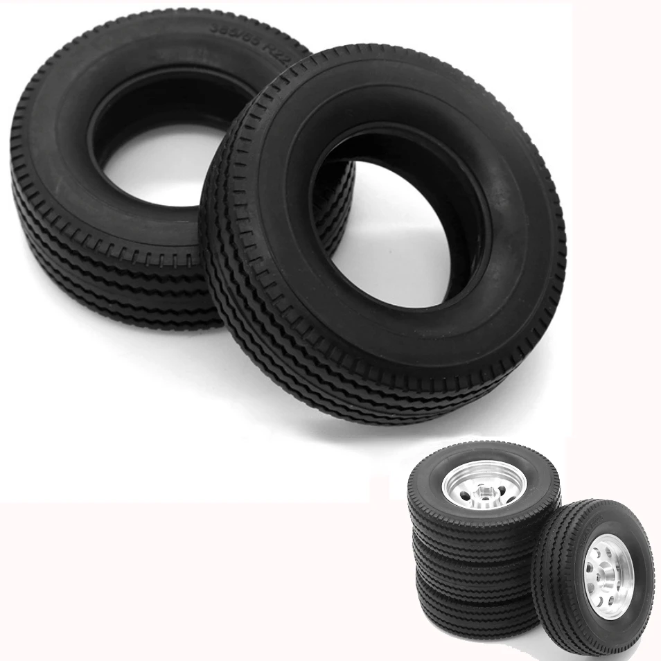 2/4pcs 385/65 R22.5 Hard Rubber Tires for 1/14 Tamiya RC Semi Tractor Truck Tipper MAN King Hauler ACTROS SCANIA Upgrade Parts