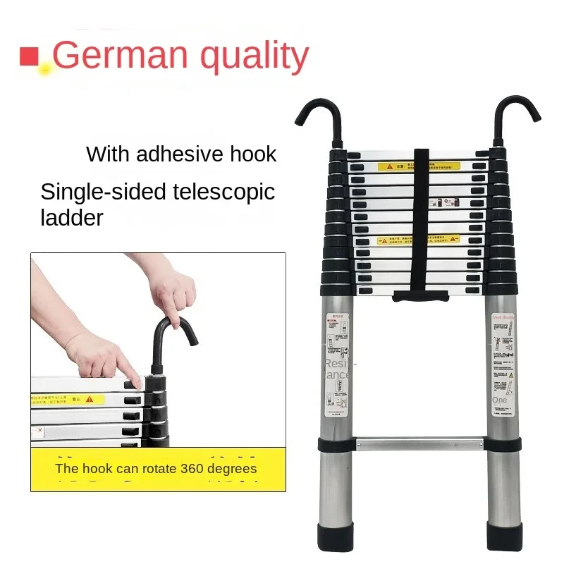 2M 2.6M Aluminum Alloy Ladder Portable Telescopic Household Folding Lifting Hook Pedal Single Ladder Indoor And Outdoor