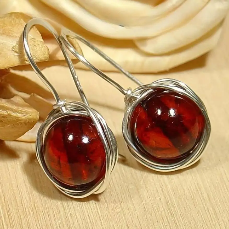 Minimalist Red Color Stone Earrings For Women Girl Party Jewelry Accessories Custom Jewelry