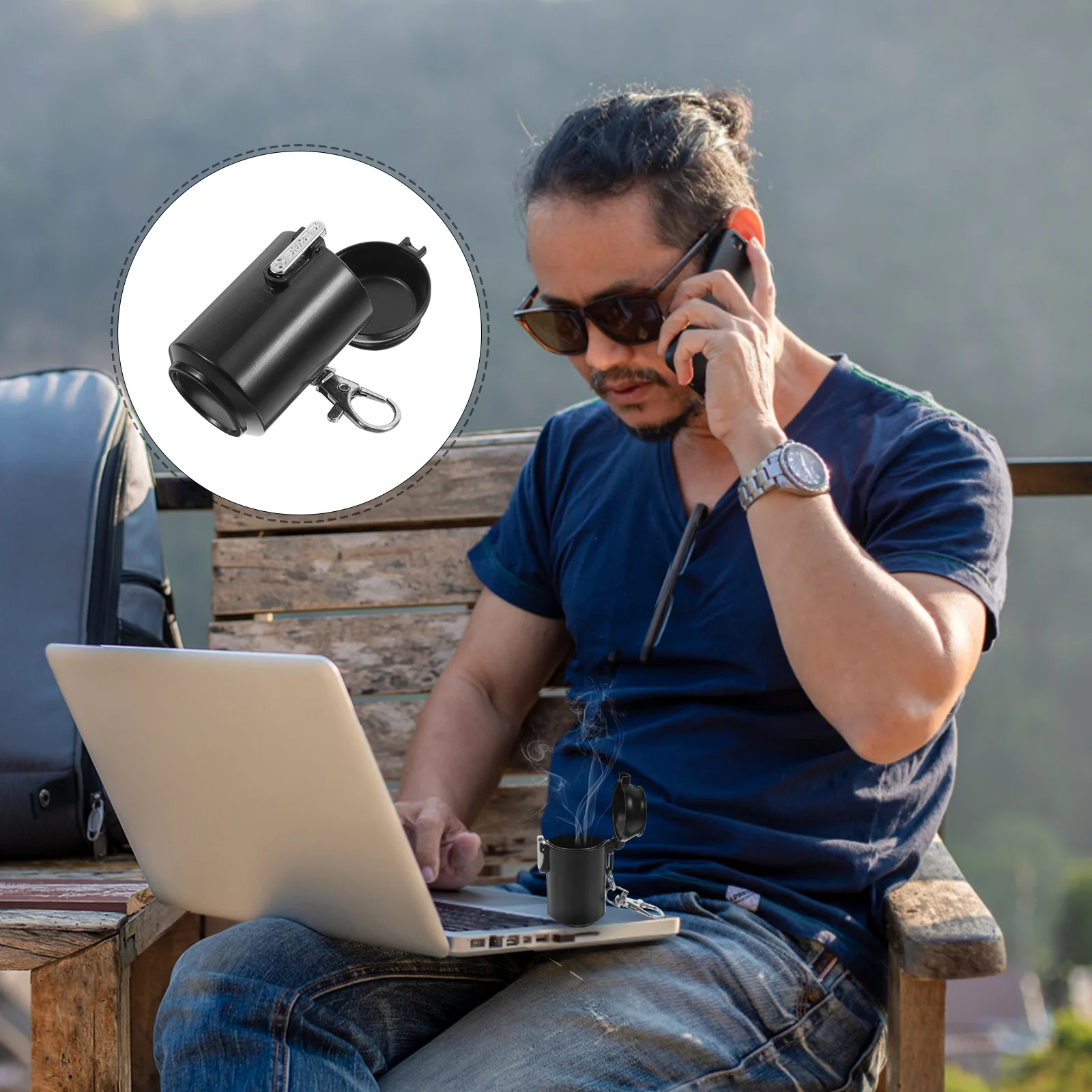 

Portable Ashtray Cigarettes Large Capacity Leakproof With Lid Compact Travel Cigarette Butt Small Cigarette Case Holder Black