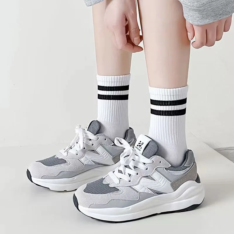 3/6 أزواج النساء الجوارب الرياضية الصلبة لينة مريحة تهوية تنوعا منتصف العجل الجوارب عادية شريط لصق الإناث الشارع الجوارب #5