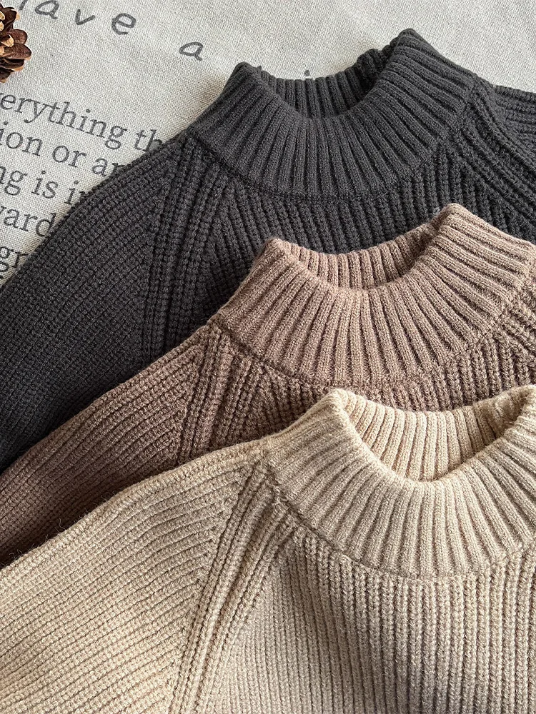2025 Autumn New Children Long Sleeve Casual Sweater Boys Girls Solid Sweater Loose Baby Knit Pullover Fashion Kids Clothes