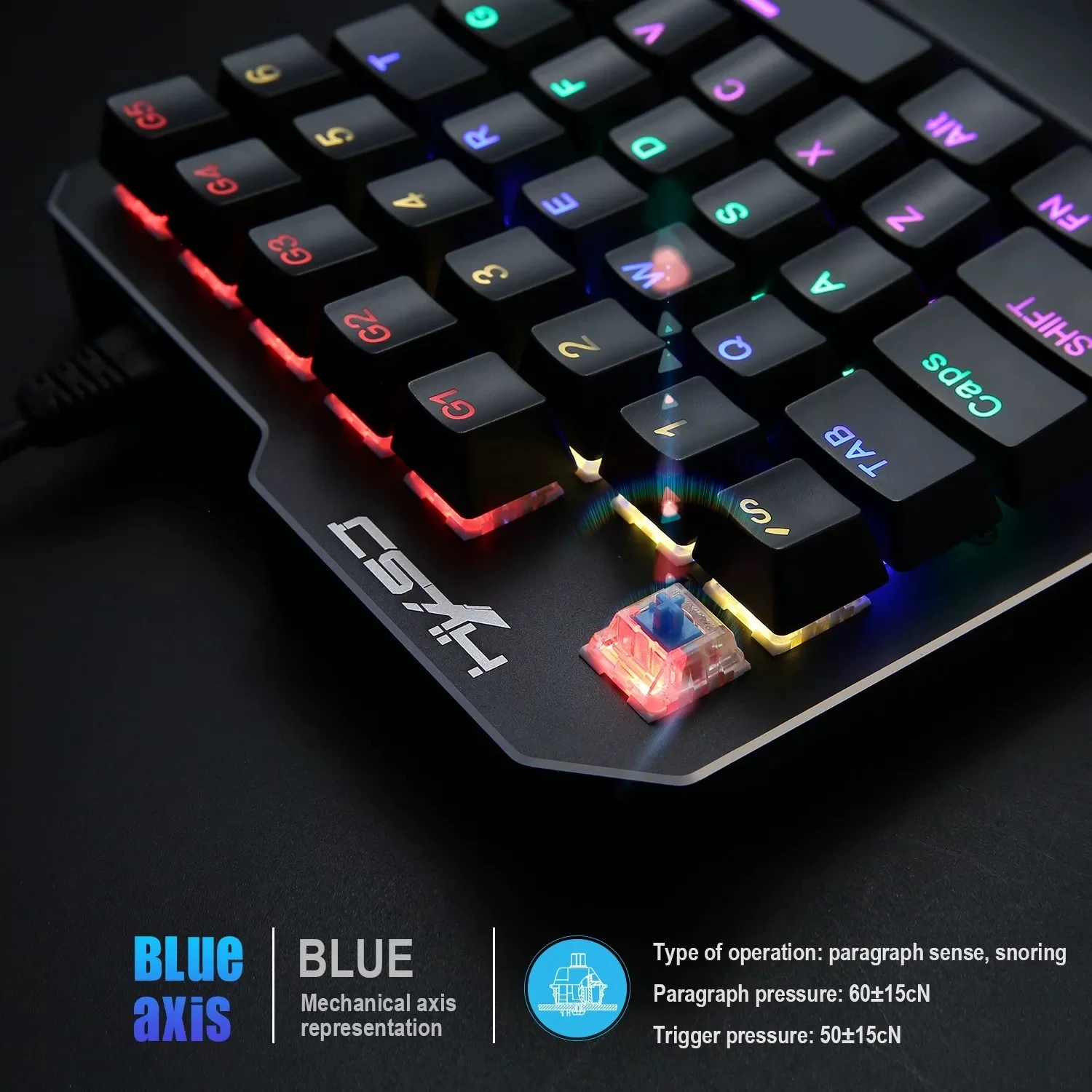 Gamwing K9 Wired One-handed Mechanical Gaming Keyboard With Wrist Rest RGB Breathing Backlight Floating Keycap Ergonomic Design