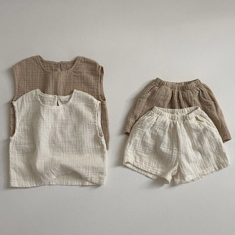 Children's Clothing Set 2025 New Summer Boy's Suit Comfortable Solid Color Top+Short CasualTwo-piece Suit.