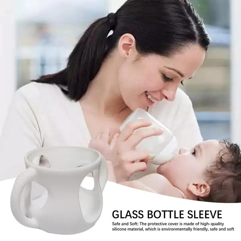 Silicone Bottle Sleeve Nursing Bottle Holder With Handles Anti Breakage Bottle Holder Anti-Drop And Shockproof Sleeve Dishwasher