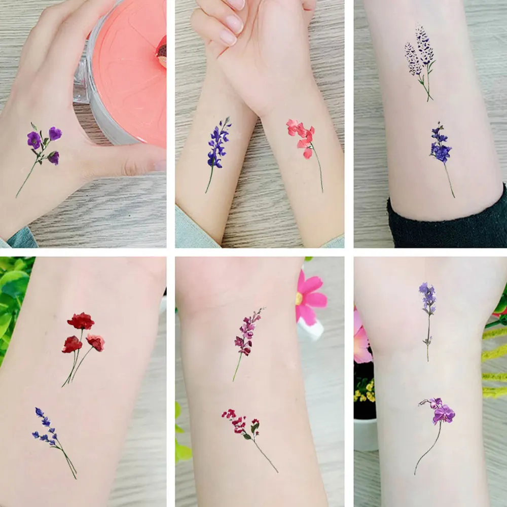 15 Sheets Flower Temporary Tattoo Stickers for Women, Waterproof Lavender Lotus Fake Tattoo for Hand Chest Body Art Holiday