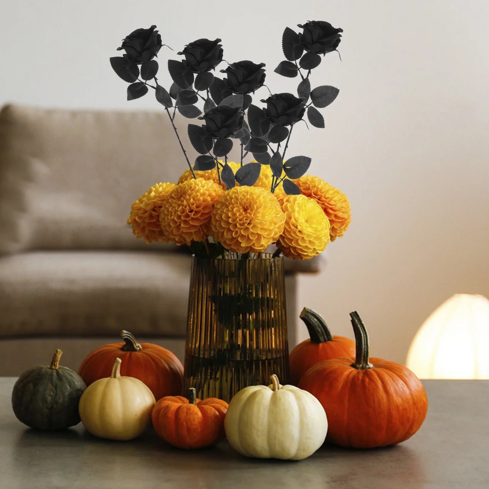 

10pcs Full Black Rose Flowers Spooky Halloween Faux Flower Decor For Garden Indoor Desktop Window Sill Artificial Plants Outdoor