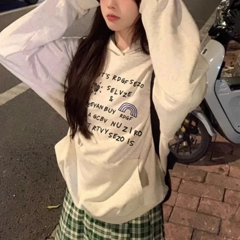 

Round Neck Pullover Women's Hoodie Autumn Winter New Loose Fitting Casual Versatile Fashion Tops For Women Hoodies Y2k 후드티