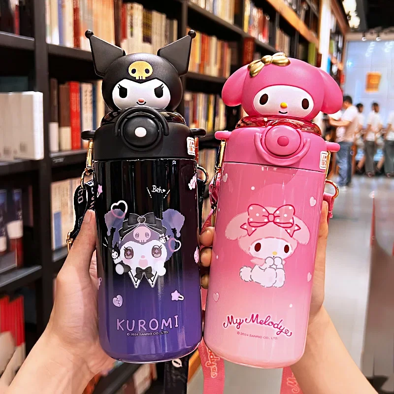 Cartoon Hello kitty kuromi My melody Cinnamoroll Pochacco thermos cup 316 stainless steel new children's kawaii straw water cup