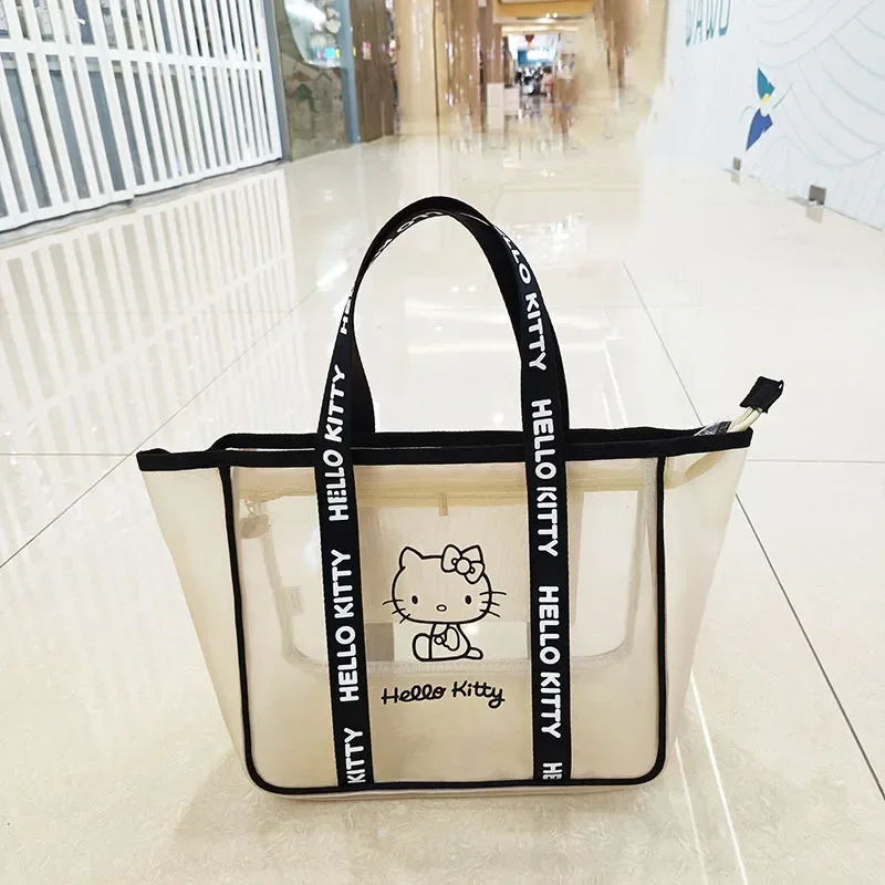

Sanrio Women's Handbag Cartoon Large Capacity Washing Bag Storage Bag hello kitty Girls Mesh Shoulder Bag cute Cosmetic Bag
