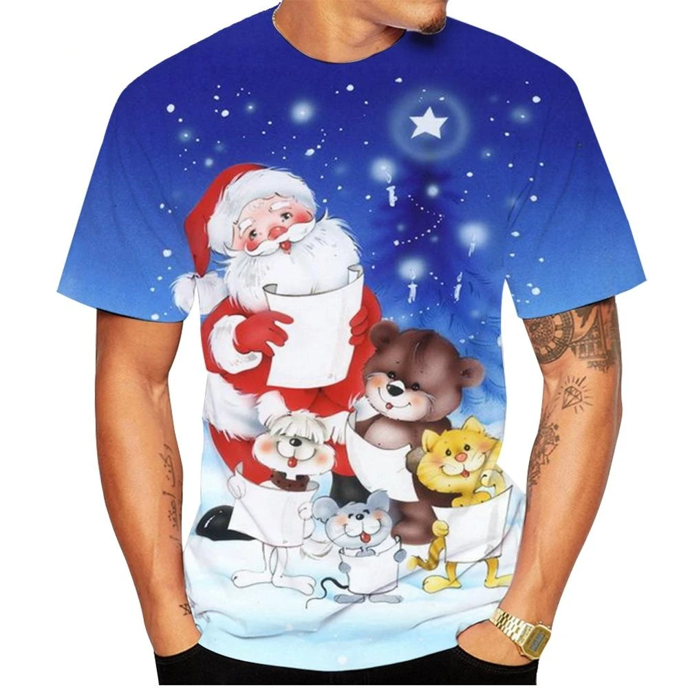 Camiseta con estampado 3d para hombre y mujer, camisa de manga corta con estampado navideño, informal, 100-6XL, novedad de 2024