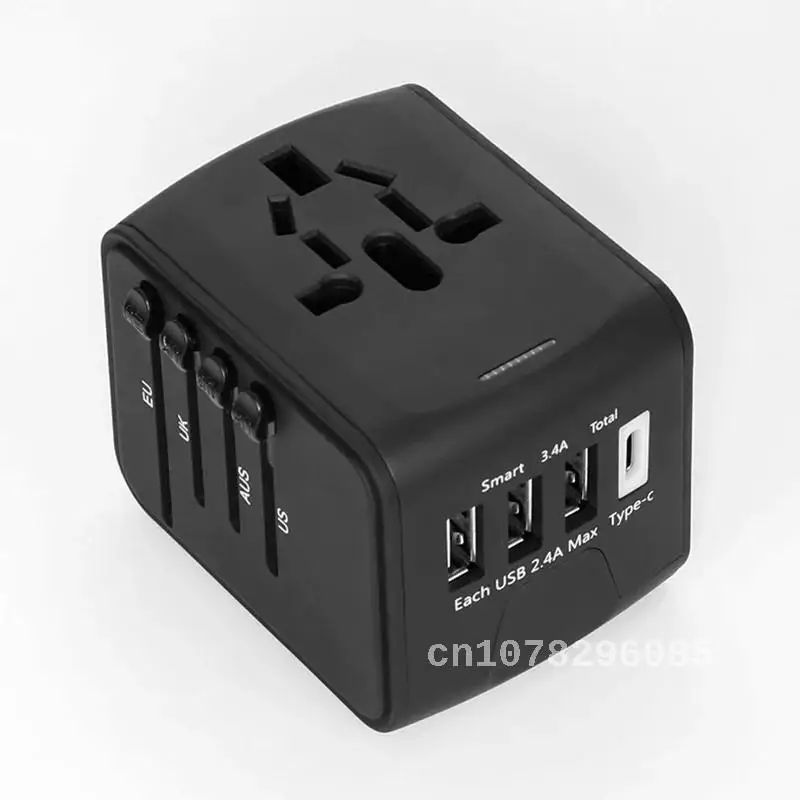 4 개의 USB 및 Type-C 벽면 충전기가 있는 범용 전원 어댑터, 여행용 소켓, 영국, EU, AU, 6.3A