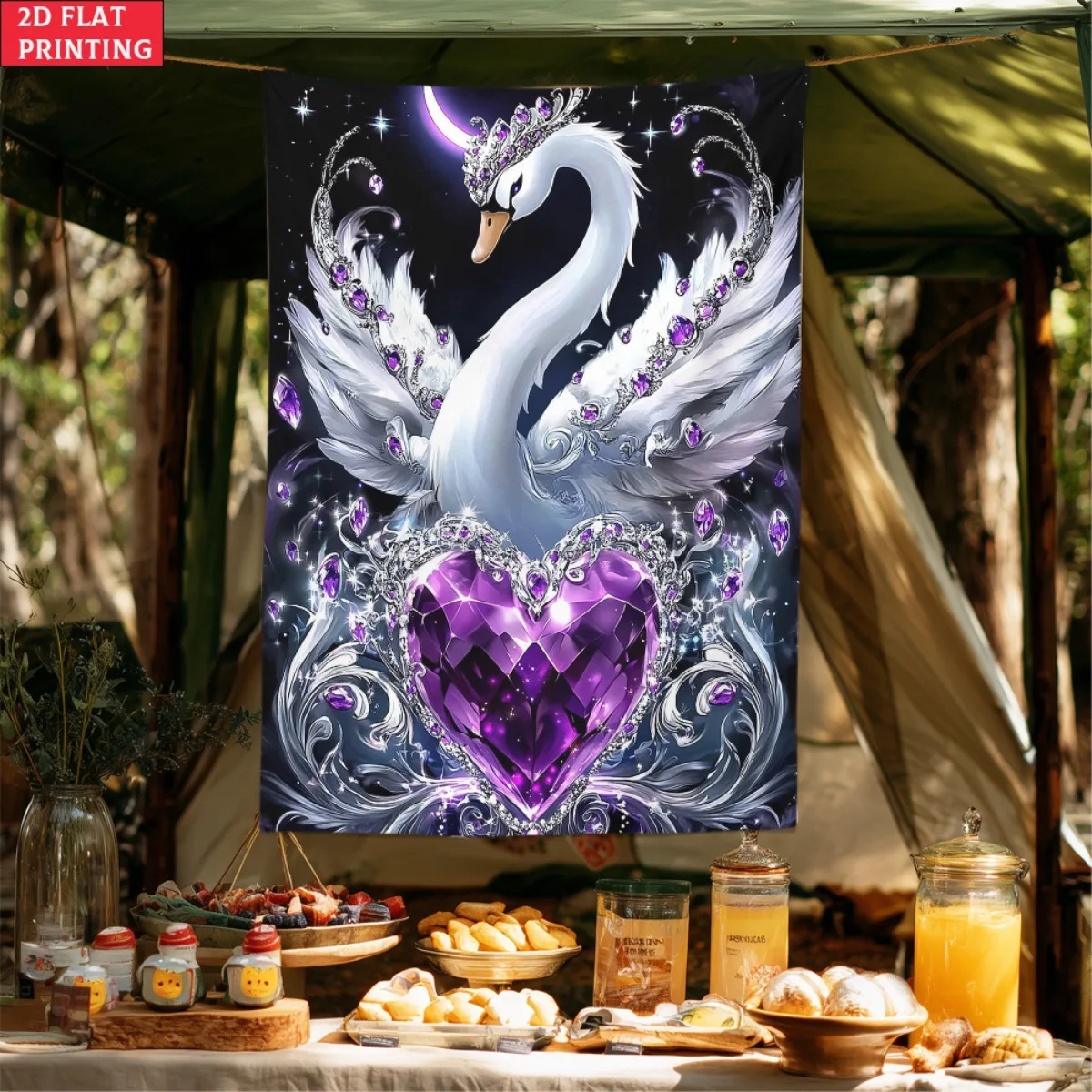 unframed Purple swan heart crystal tapestry romantic fantasy wall art bedroomdecor love theme decorative hanging tapestrydreamy 