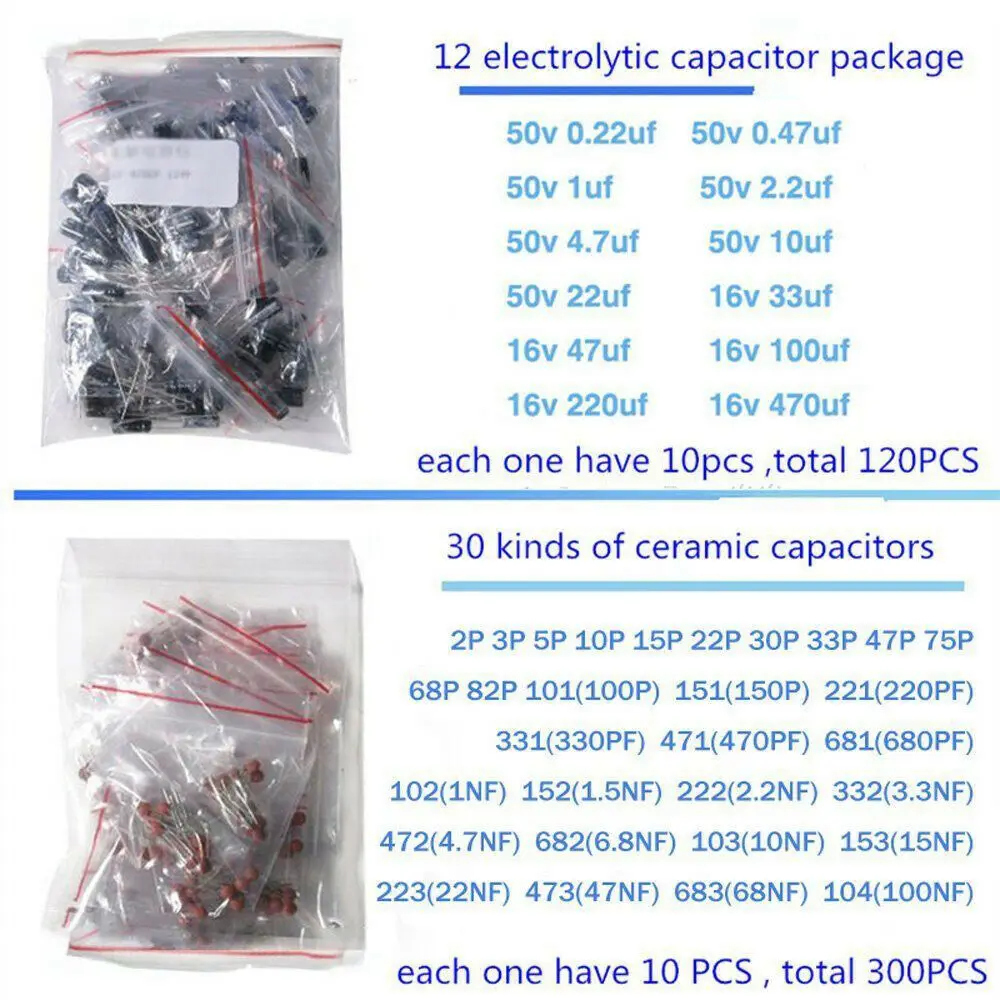 ABAN 1390Pcs Electronic Components LED Diode Transistor Capacitor Resistance Kit