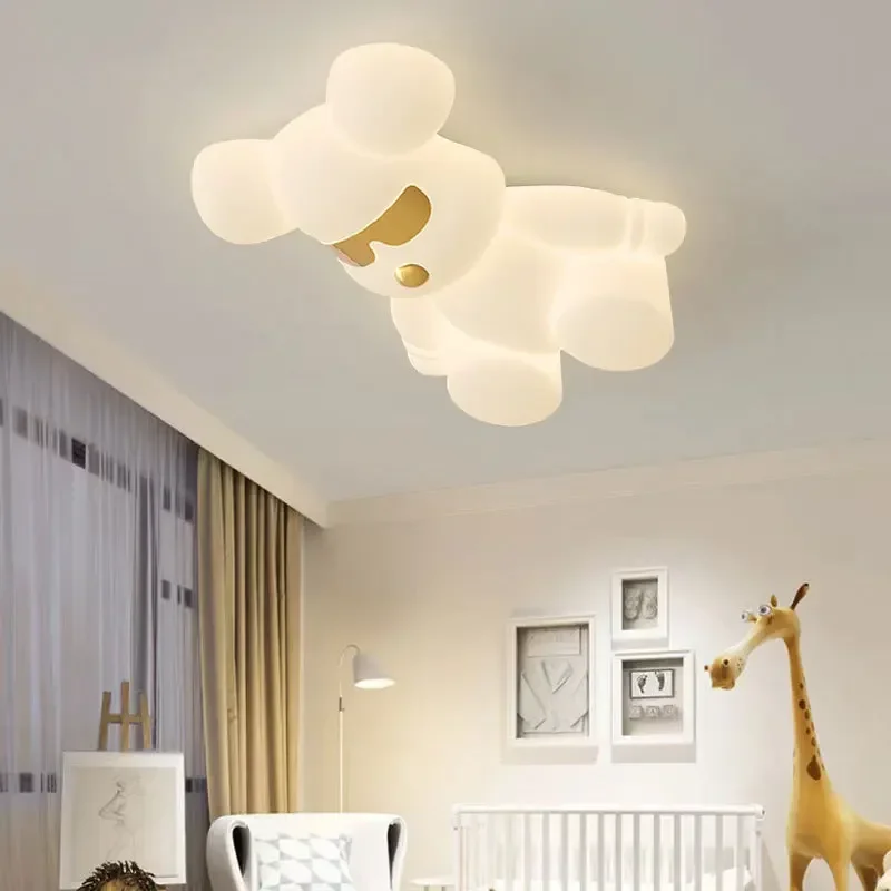 Full Spectrum Eye Protection Children's Room Cute Bear Creative Personality Ceiling Light French Cream Simple Warm Bedroom Lamp