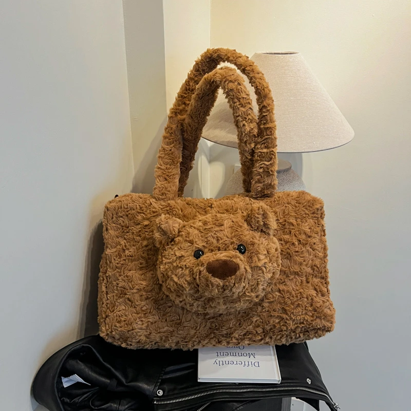 Korean Casual Backpack Travel Bag Cute Big Cartoon Bear Plush Backbag 2024 Trend Plush Shoulder Crossbody Bag Lady Girl Doll Bag