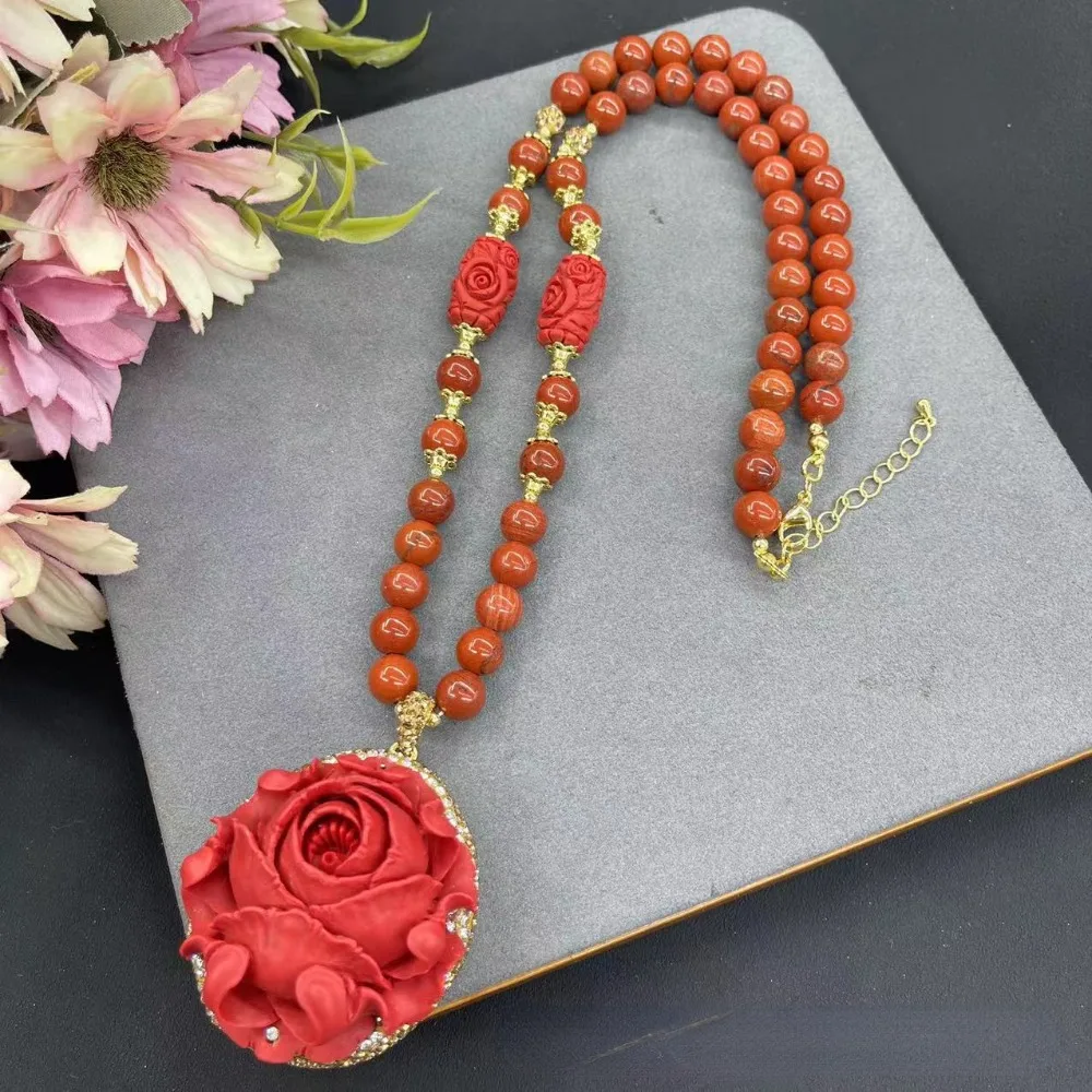 New Floral Vermilion Women's Jewelry Set Necklace Earrings Ring Personalized Fashion Luxury Ladies Clothing Matching Jewelry