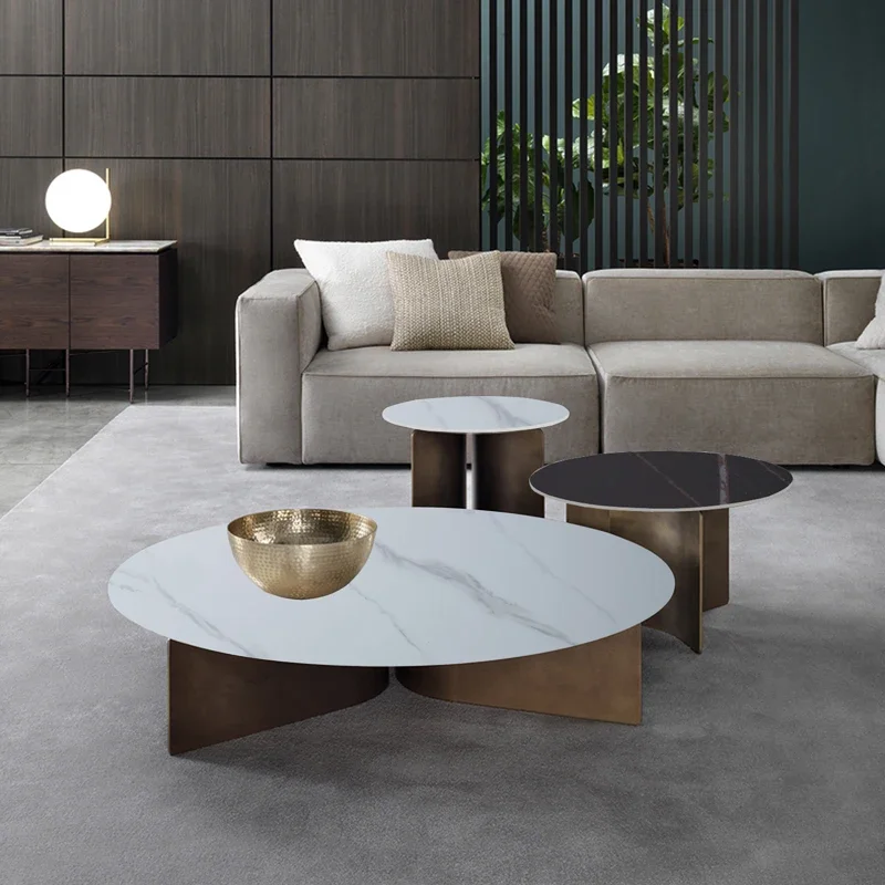 

Light luxury stainless steel marble top simple modern coffee table