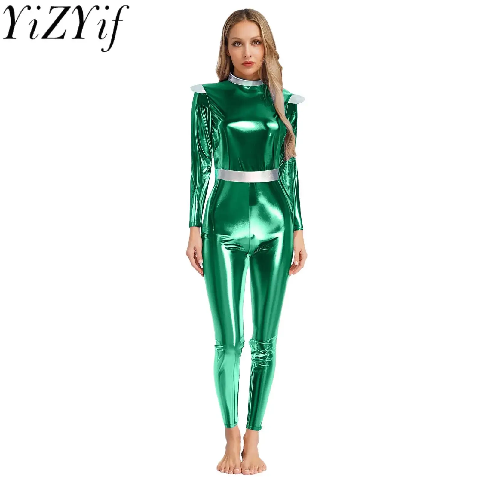 

Women Halloween Alien Astronaut Cosplay Jumpsuit Holographic Outer Space Cutie Robot Performance Carnival Party Cosplay Costume