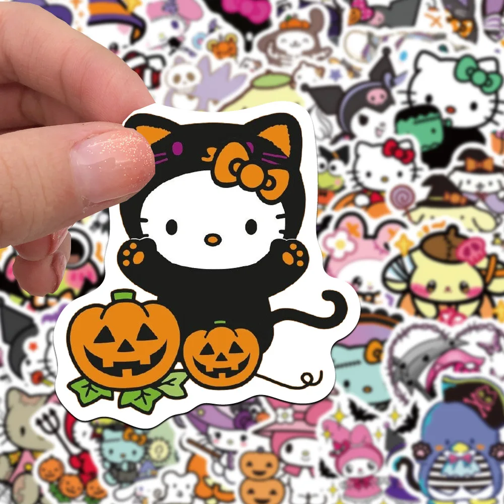 10/30/52PCS Funny Halloween Sanrio Hello Kitty Pom Pom Purin Stickers Kawaii Kids Sticker Decoration For Stationery Fridge Bike