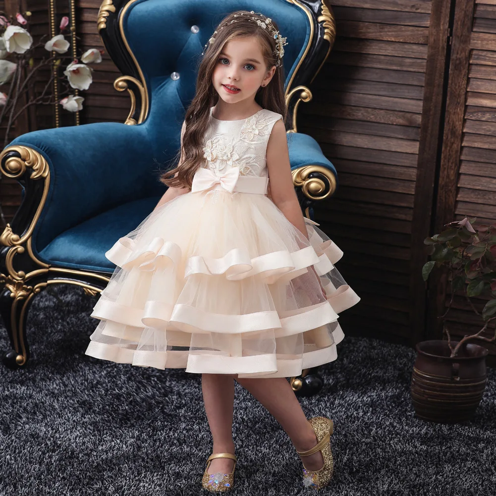 

Kids Elegant Cake Princess Dress Girls Dresses For Wedding Evening Party Embroidery Flower Girl Dress Girl Clothes