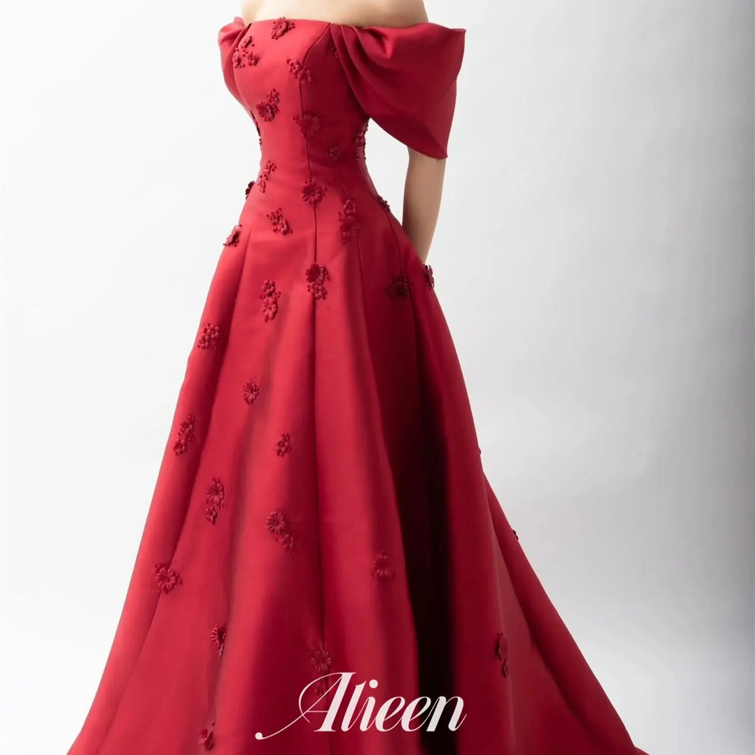 Aileen Satin Red 3D Flowers Off the Shoulders Prom Dresses 2024 Luxury Woman Evening Dress Party Elegant Wedding Customized