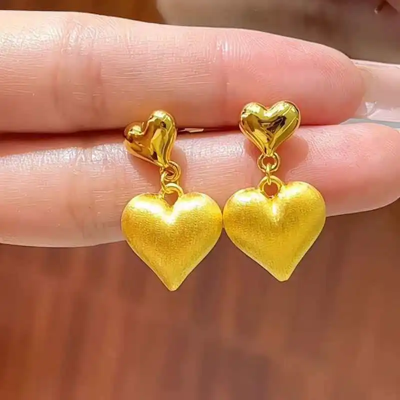 

Романтические серьги-гвоздики с эффектом матовой отделки для женщин, 24-каратное золото AU999, символизируют любовь и привлекают внимание, идеально подходят для подарка.