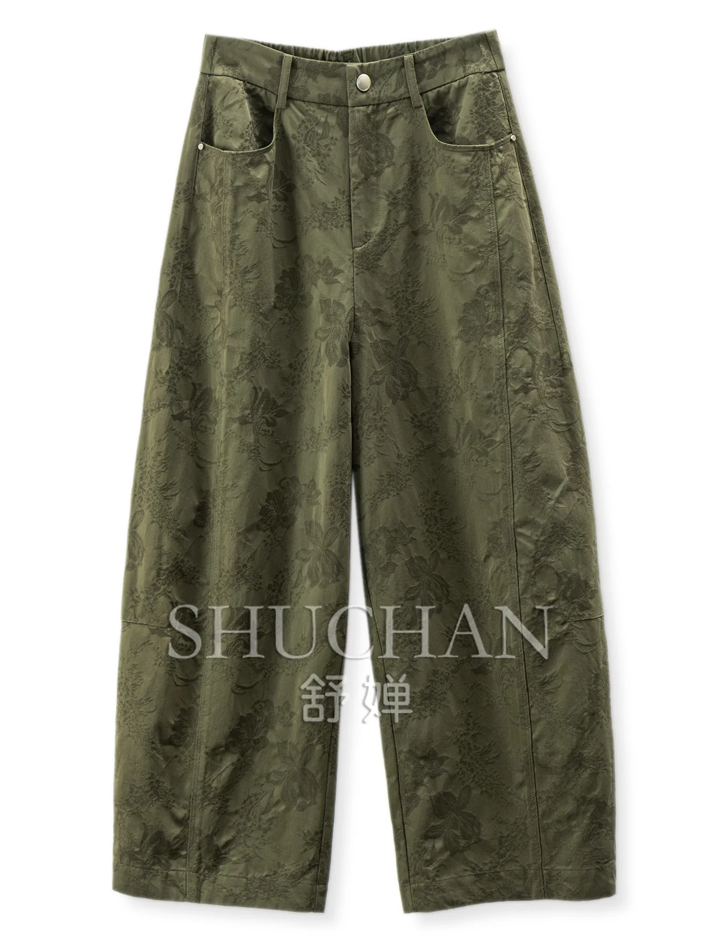 Pants Concealed Pattern Flower Narrative, Hidden Leg-type High Waist Cotton Jacquard Nine-point Sickle Pants Women's F318