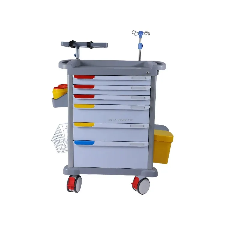 Hospital Emergency Crash Cart – Medical Mobile ABS Trolley for Urgent Care