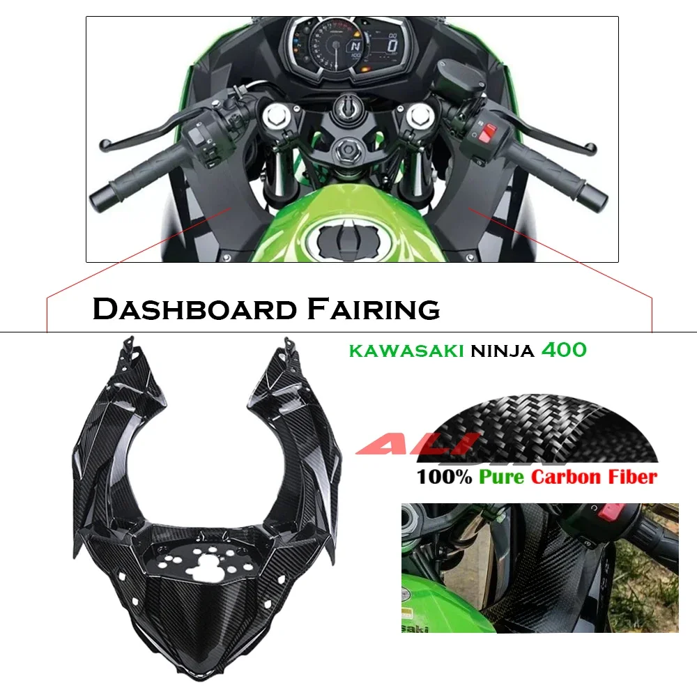 

Motorcycle Carbon Fiber Front Side Fairing Dashboard Cover Inner Panel Cowling For KAWASAKI NINJA 400 EX400 NINJA400 2018-2024