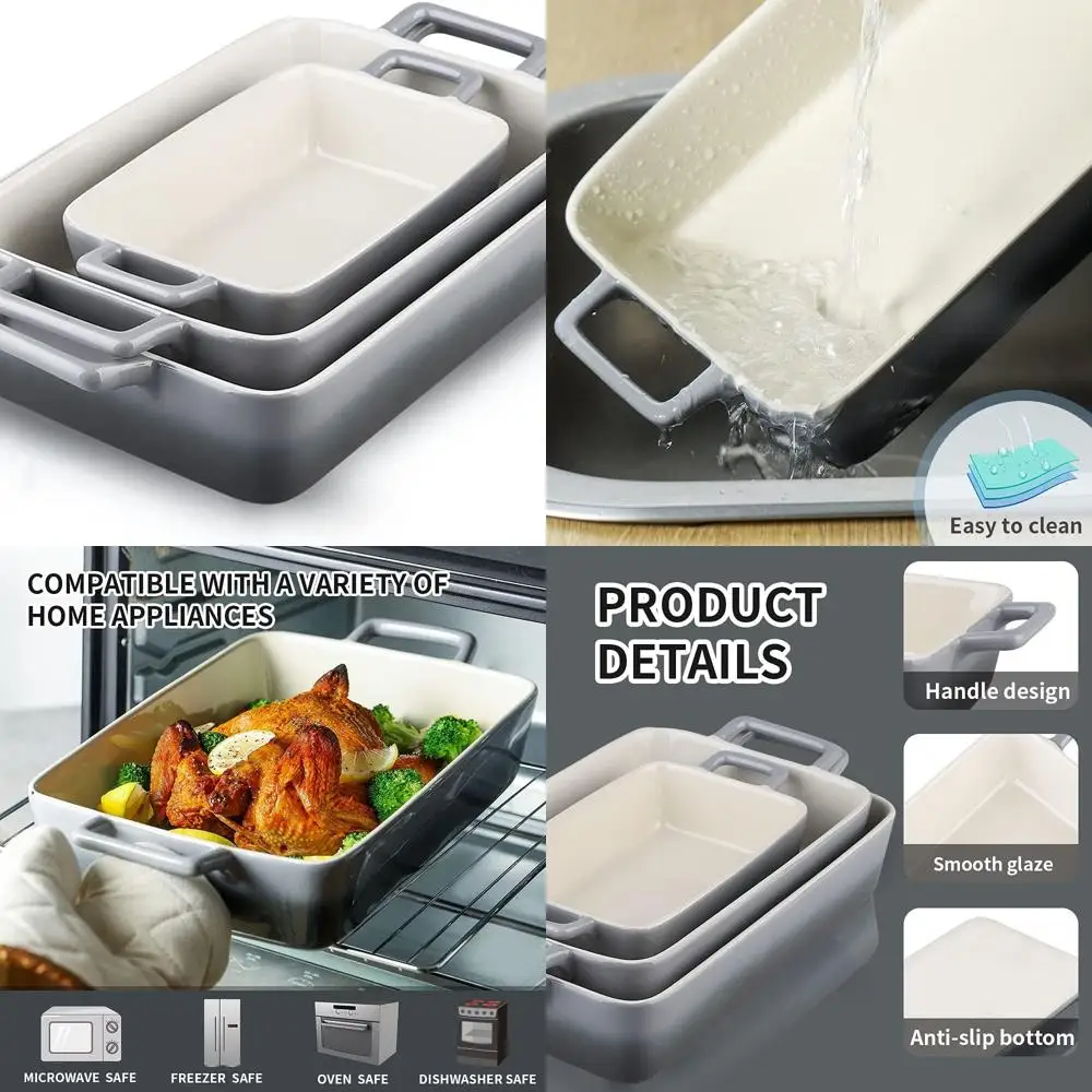 

Набор прямоугольных керамических форм для выпечки из 3 предметов, 12x8,5, серый градиент, идеально подходит для тортов, ужинов и повседневного использования.