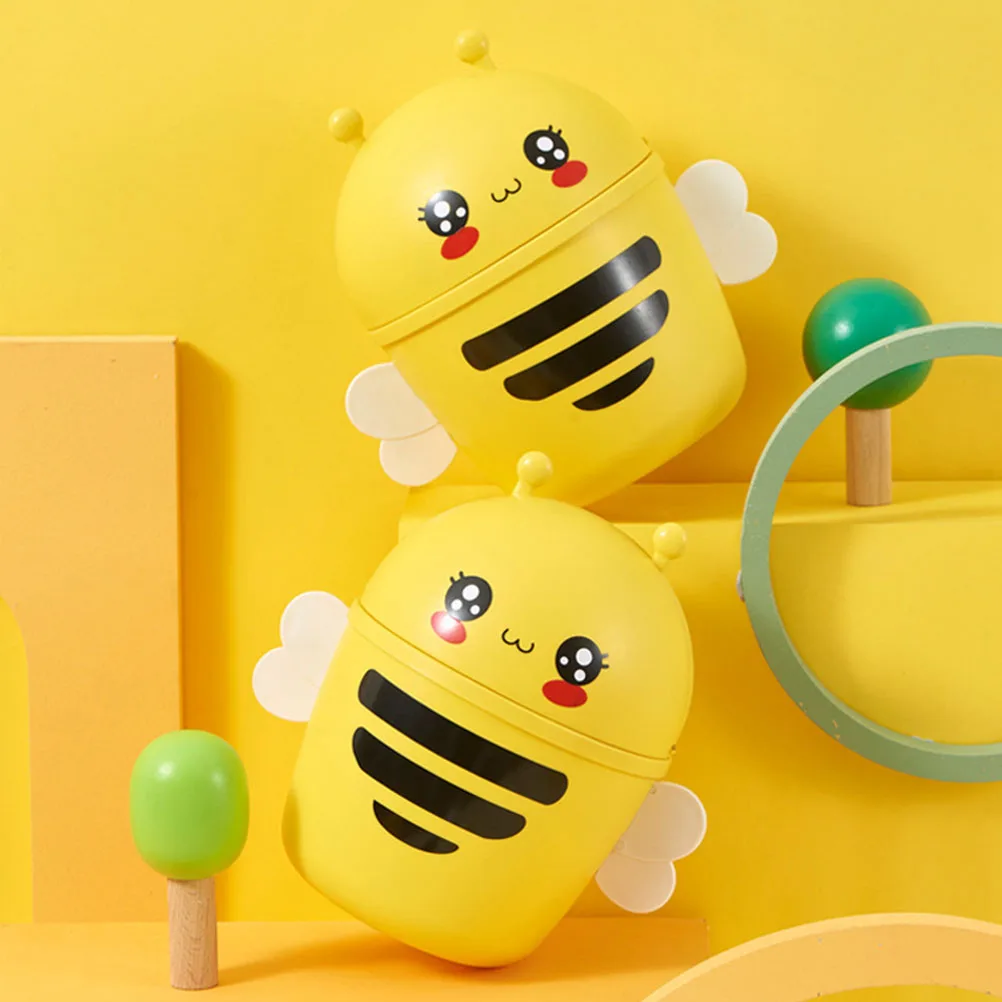 

Mini Trash Can Desktop Garbage Bin Flip-Type Clamshell Design Office Waste Basket Cartoon Bee Rubbish Container For Home Office