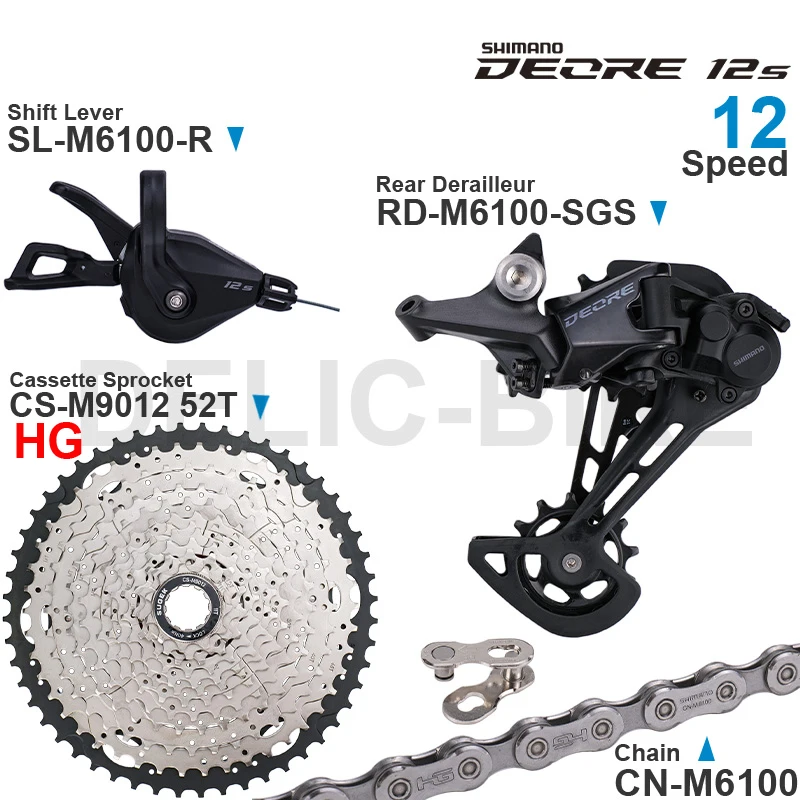 SHIMANO DEORE M6100 12speed Groupset with Right Shifter Rear Derailleur Chain Original and SUGEK 11-50T 52T Cassette Sprocket