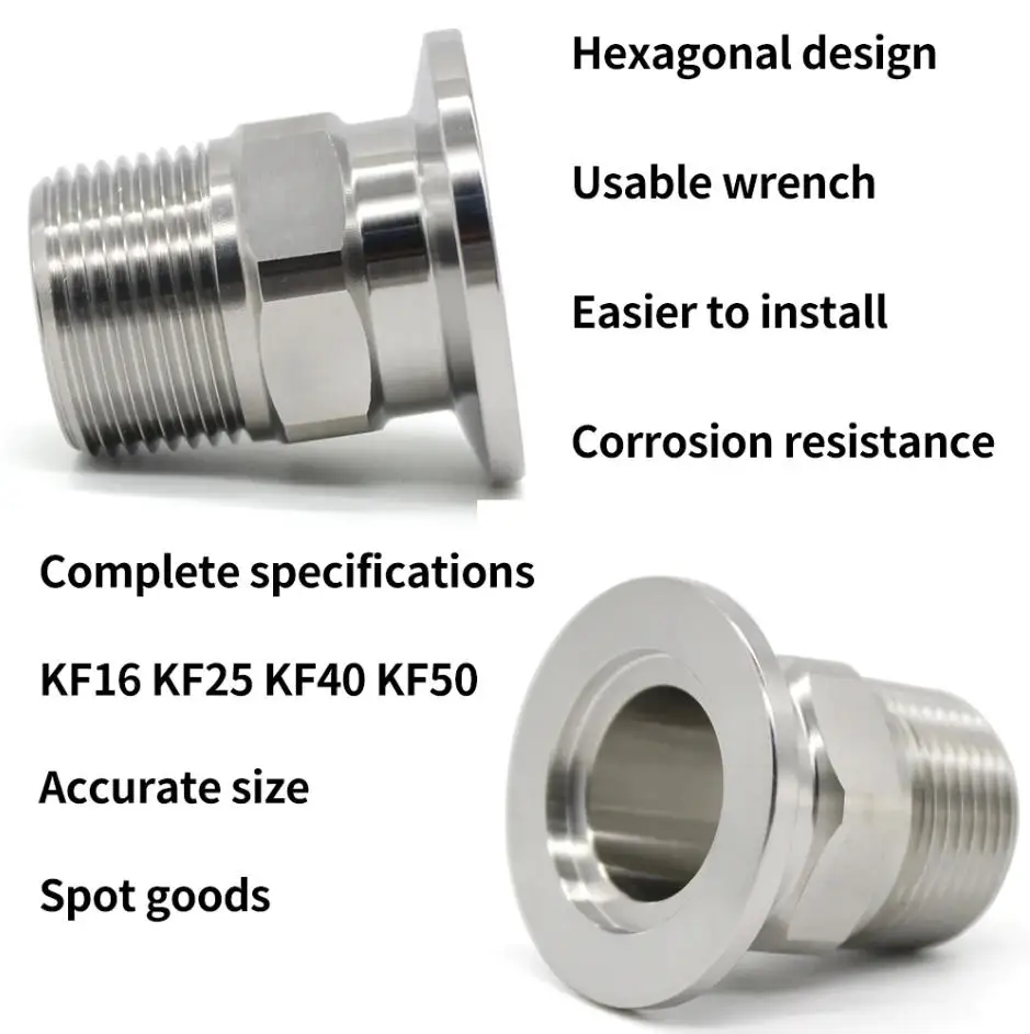 kf25-kf50-vacuum-flange-adapter-hexagonal-3-4''-1''-pt-male-thread-304-stainless-steel-pipe-fitting