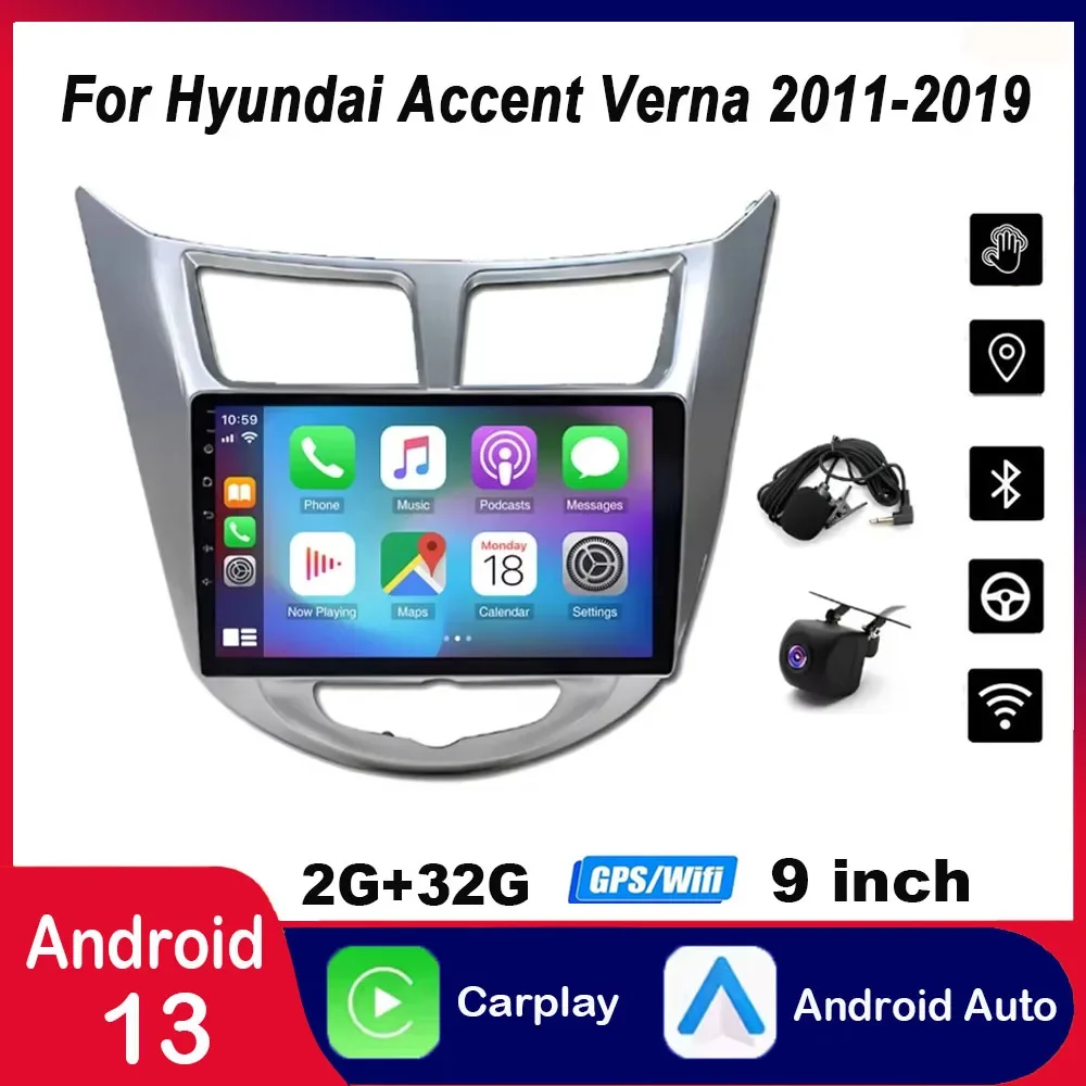 راديو ستيريو للسيارة أندرويد 13 Carplay GPS 2 + 32G متوافق مع هيونداي أكسنت فيرنا سولاريس 2011 - 2019 #1