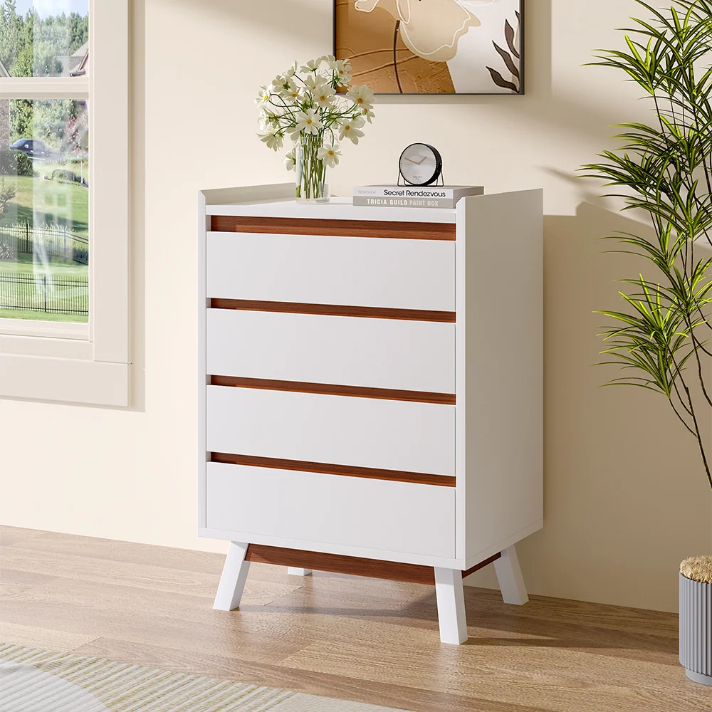 White 60cm 4 Tier 2-tone Finish Bedroom Chest Storage Cabinet Office File Cabinet