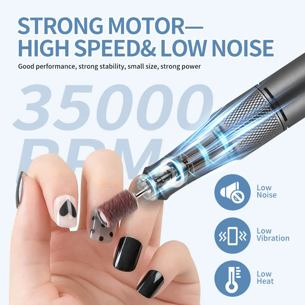 35000RPM Electric Nail Drill Machine Professional Nail Drills for Gel Nails Polish Rechargeable Portable Nail File Manicure Tool
